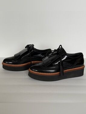Tod's Gomma T50 Platform Wingtip Oxford Kiltie Shoes Black EU 37.5